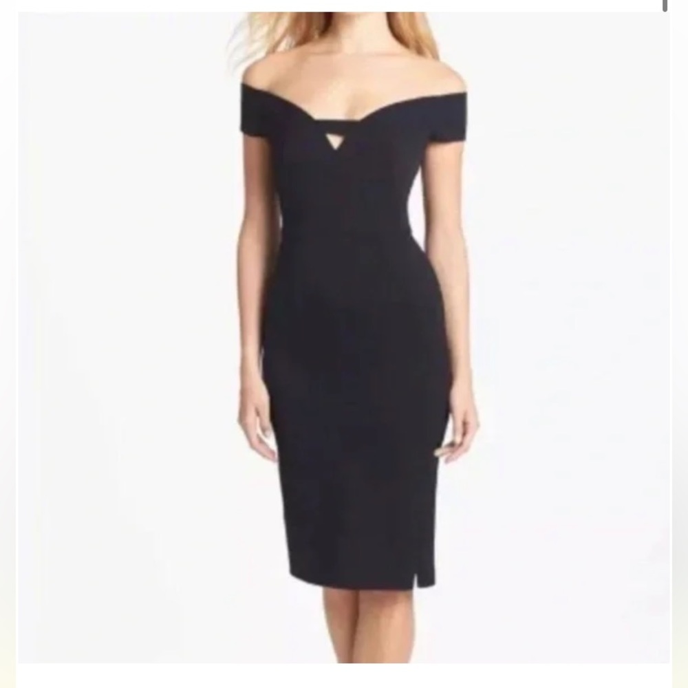 Black Halo black off the shoulder Midi Sheath Dress